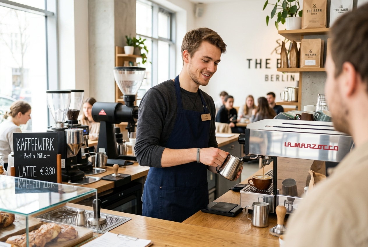 Junger Mann arbeitet in einem Café bei seinem Nebenjob