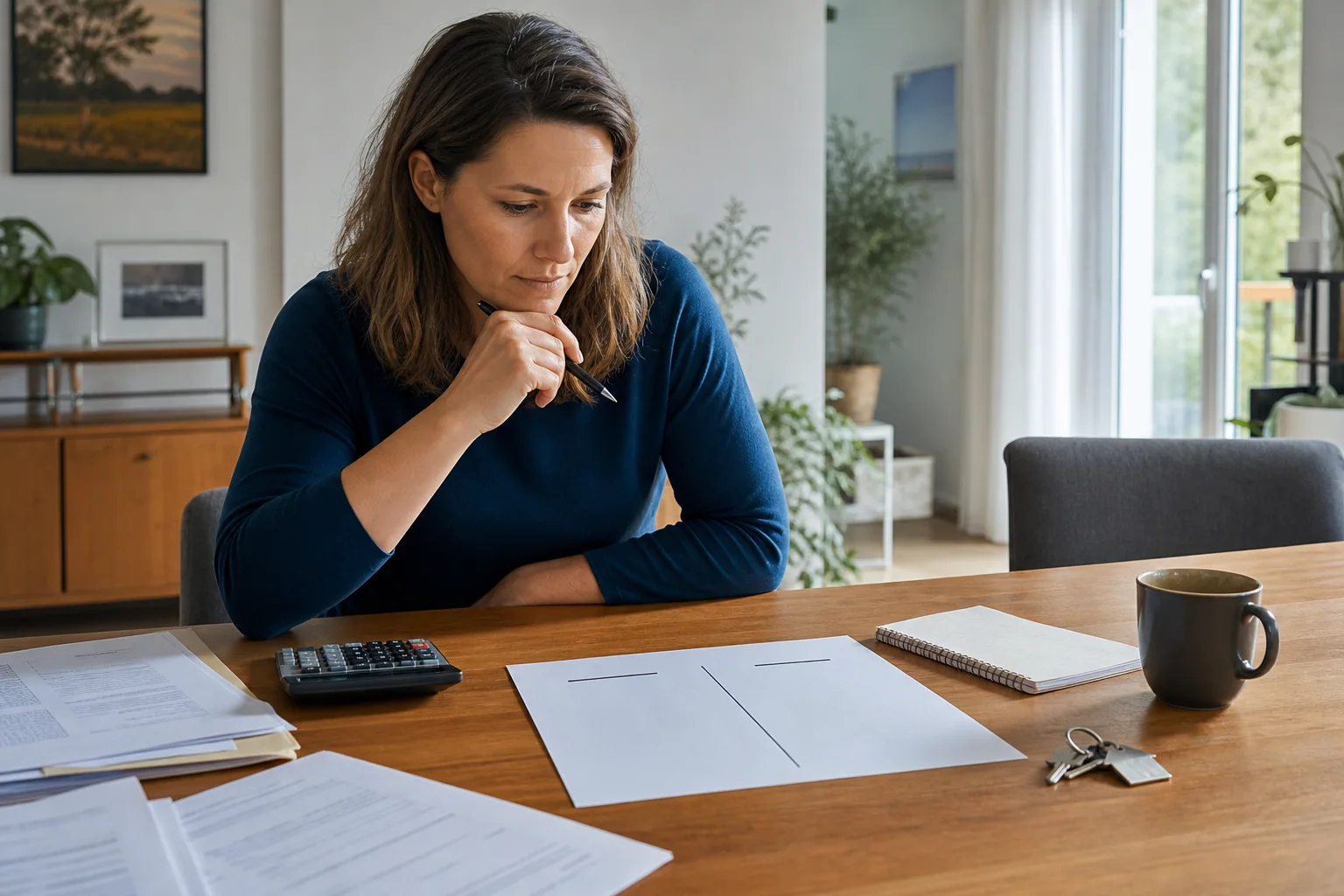 Unterlagen und Taschenrechner für den Vergleich einer Baufinanzierung